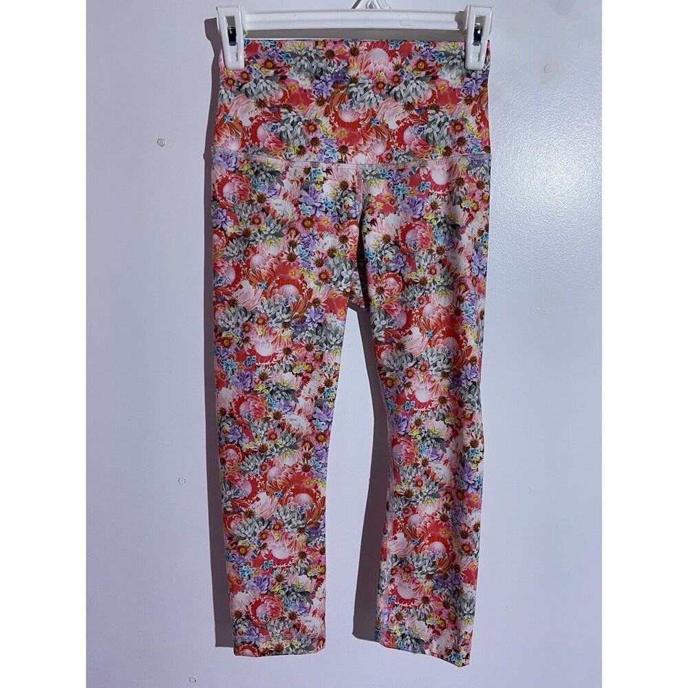 Lululemon Leggings Womens 4 Pink Flowabunga High Waist Crop‎ Run Workout Leg Day